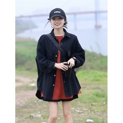 休閒襯衫外套女長袖2025春秋新款小個子爆款寬松慵懶風設計感上衣 休閒襯衫外套女長袖2025春秋新款小個子爆款寬松慵懶風設計感上衣