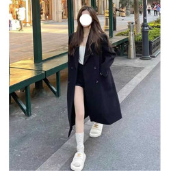 女黑色潮毛呢外套赫本風小個子呢子大衣高級感秋冬季長款大衣