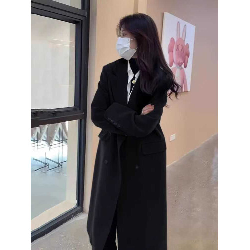 女黑色潮毛呢外套赫本風小個子呢子大衣高級感秋冬季長款大衣 女黑色潮毛呢外套赫本風小個子呢子大衣高級感秋冬季長款大衣