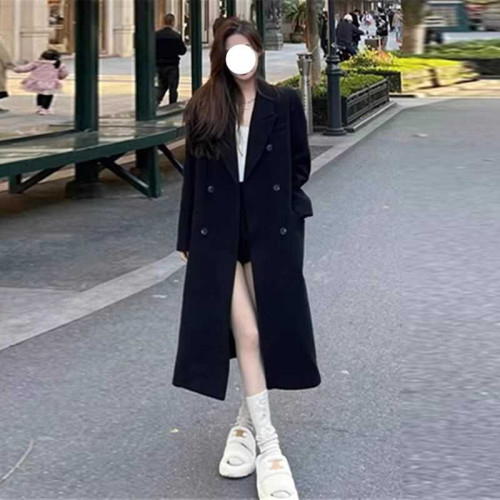 女黑色潮毛呢外套赫本風小個子呢子大衣高級感秋冬季長款大衣 女黑色潮毛呢外套赫本風小個子呢子大衣高級感秋冬季長款大衣