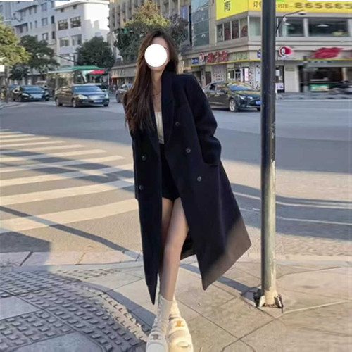 女黑色潮毛呢外套赫本風小個子呢子大衣高級感秋冬季長款大衣 女黑色潮毛呢外套赫本風小個子呢子大衣高級感秋冬季長款大衣