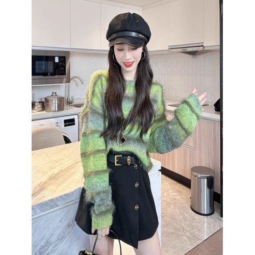 漸變撞色條紋短款毛衣女秋冬季2023新款套頭寬松慵懶風針織衫上衣 漸變撞色條紋短款毛衣女秋冬季2023新款套頭寬松慵懶風針織衫上衣