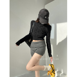 熱辣少女~半高領針織麻花毛衣女秋冬修身顯瘦長袖針織衫短款上衣