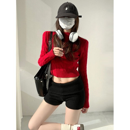 熱辣少女~半高領針織麻花毛衣女秋冬修身顯瘦長袖針織衫短款上衣 熱辣少女~半高領針織麻花毛衣女秋冬修身顯瘦長袖針織衫短款上衣