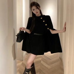 財閥千金韓版高級感今年流行毛呢外套鬭篷西裝呢大衣女春冬季新款