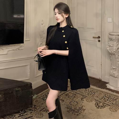 財閥千金韓版高級感今年流行毛呢外套鬭篷西裝呢大衣女春冬季新款