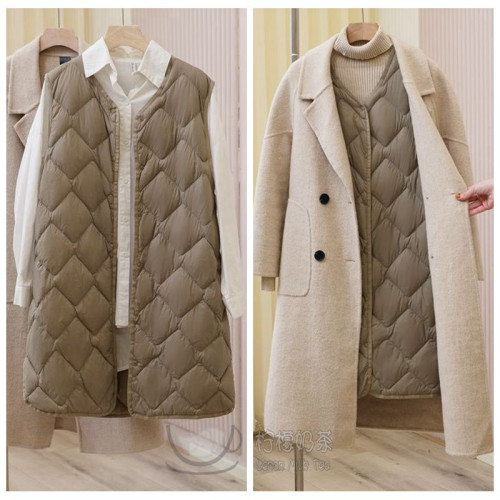秋冬新款輕薄羽絨馬甲女中長款菱格馬夾內膽保暖背心外穿90白鴨絨 秋冬新款輕薄羽絨馬甲女中長款菱格馬夾內膽保暖背心外穿90白鴨絨