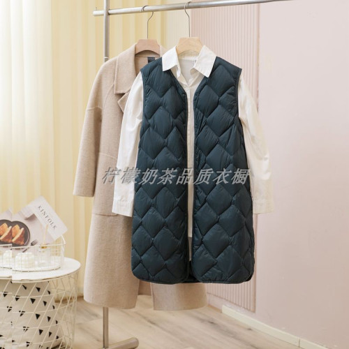 秋冬新款輕薄羽絨馬甲女中長款菱格馬夾內膽保暖背心外穿90白鴨絨 秋冬新款輕薄羽絨馬甲女中長款菱格馬夾內膽保暖背心外穿90白鴨絨