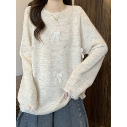 獨特軟糯立體蝴蝶結針織毛衣女秋冬新款大碼胖mm中長款高級感上衣