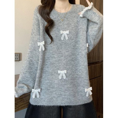 獨特軟糯立體蝴蝶結針織毛衣女秋冬新款大碼胖mm中長款高級感上衣 獨特軟糯立體蝴蝶結針織毛衣女秋冬新款大碼胖mm中長款高級感上衣