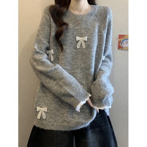 獨特軟糯立體蝴蝶結針織毛衣女秋冬新款大碼胖mm中長款高級感上衣 獨特軟糯立體蝴蝶結針織毛衣女秋冬新款大碼胖mm中長款高級感上衣