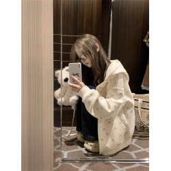 奶fufu學生連帽碎花衛衣外套女2025秋開衫拉鍊寬松休閒學院風秋冬