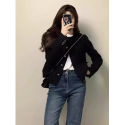 高級感黑色小香風外套大碼女裝2026早春新款胖mm短款輕奢名媛上衣