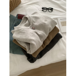 緊密厚實針織開衫女氣質通勤慵懶垂感百搭圓領拉鍊衫秋冬毛衣外套