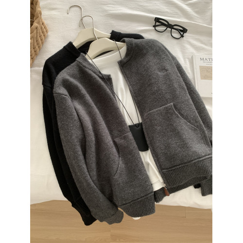 緊密厚實針織開衫女氣質通勤慵懶垂感百搭圓領拉鍊衫秋冬毛衣外套 緊密厚實針織開衫女氣質通勤慵懶垂感百搭圓領拉鍊衫秋冬毛衣外套