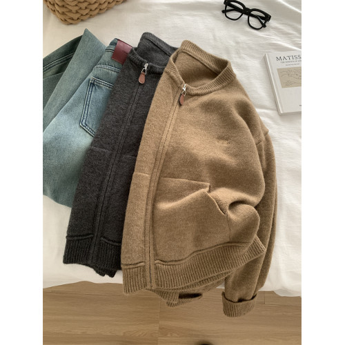 緊密厚實針織開衫女氣質通勤慵懶垂感百搭圓領拉鍊衫秋冬毛衣外套 緊密厚實針織開衫女氣質通勤慵懶垂感百搭圓領拉鍊衫秋冬毛衣外套