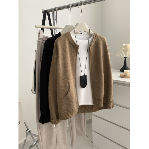 緊密厚實針織開衫女氣質通勤慵懶垂感百搭圓領拉鍊衫秋冬毛衣外套 緊密厚實針織開衫女氣質通勤慵懶垂感百搭圓領拉鍊衫秋冬毛衣外套