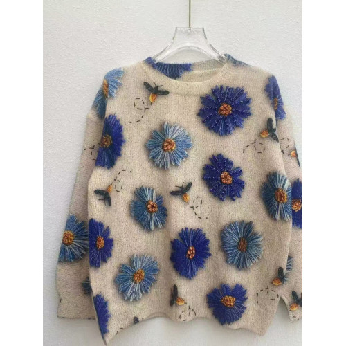 重工釘珠印花減齡毛衣女裝上衣 秋冬新款圓領慵懶風針織衫打底衫 重工釘珠印花減齡毛衣女裝上衣 秋冬新款圓領慵懶風針織衫打底衫