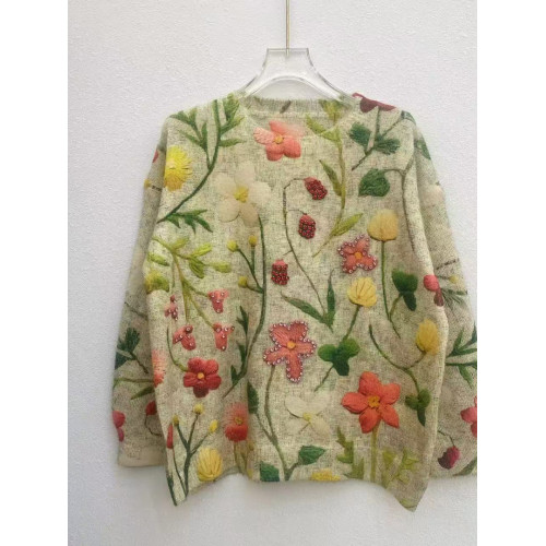 重工釘珠印花減齡毛衣女裝上衣 秋冬新款圓領慵懶風針織衫打底衫 重工釘珠印花減齡毛衣女裝上衣 秋冬新款圓領慵懶風針織衫打底衫