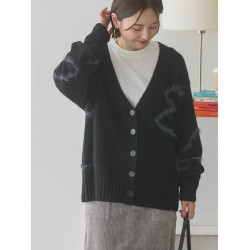 A 秋冬新款  設計感  線條感v領寬松開衫毛衣外套女