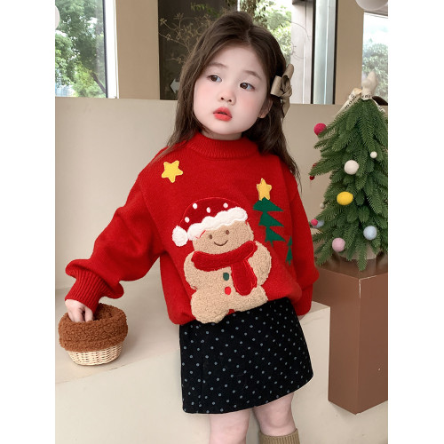 女小童聖誕加厚毛衣冬季女寶寶保暖針織上衣冬裝小女孩紅色打底衫 女小童聖誕加厚毛衣冬季女寶寶保暖針織上衣冬裝小女孩紅色打底衫