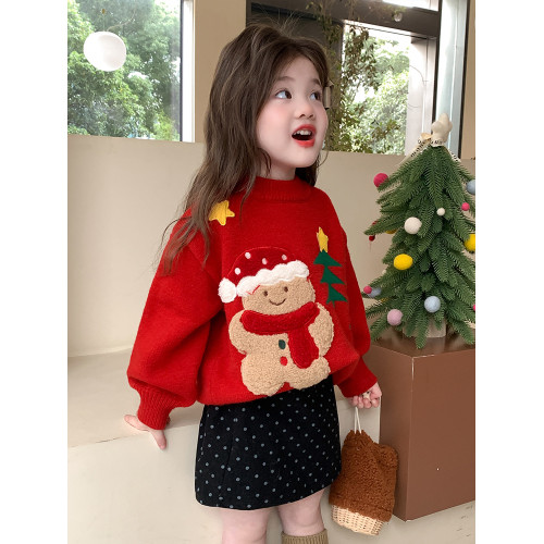 女小童聖誕加厚毛衣冬季女寶寶保暖針織上衣冬裝小女孩紅色打底衫 女小童聖誕加厚毛衣冬季女寶寶保暖針織上衣冬裝小女孩紅色打底衫
