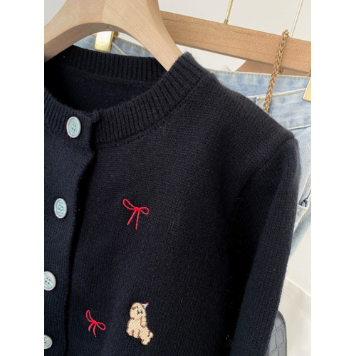 韓系小狗刺綉針織開衫長袖短外套女2025年冬季新款流行修身潮上衣 韓系小狗刺綉針織開衫長袖短外套女2025年冬季新款流行修身潮上衣