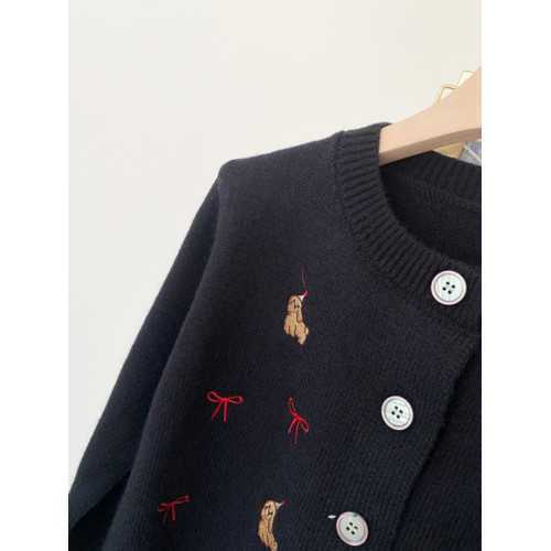 韓系小狗刺綉針織開衫長袖短外套女2025年冬季新款流行修身潮上衣 韓系小狗刺綉針織開衫長袖短外套女2025年冬季新款流行修身潮上衣