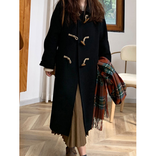 紅色雙面羊絨大衣2025秋冬季新款小個子牛角釦毛呢子外套韓系氣質