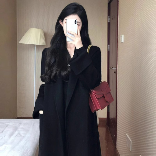 高級感獨特超好看黑色西裝毛呢外套中長款氣質呢子大衣女春季新款 高級感獨特超好看黑色西裝毛呢外套中長款氣質呢子大衣女春季新款