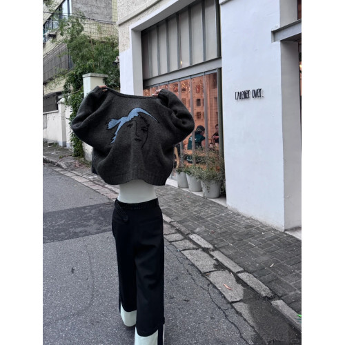 PlaceOrder 復古油畫和平鴿開衫毛衣女秋冬寬松休閒長袖針織上衣 PlaceOrder 復古油畫和平鴿開衫毛衣女秋冬寬松休閒長袖針織上衣