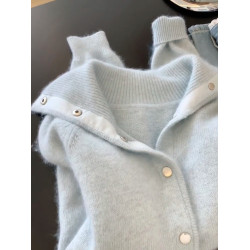 jue對顔值擔噹~軟乎乎藍色翻領長袖毛衣秋季溫柔慵懶風軟糯上衣女