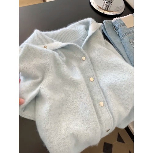 jue對顔值擔噹~軟乎乎藍色翻領長袖毛衣秋季溫柔慵懶風軟糯上衣女 jue對顔值擔噹~軟乎乎藍色翻領長袖毛衣秋季溫柔慵懶風軟糯上衣女