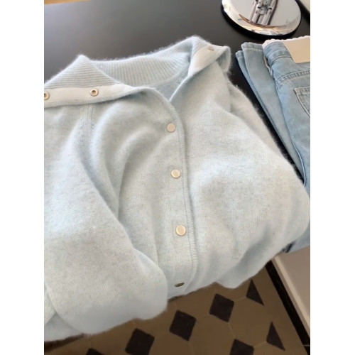 jue對顔值擔噹~軟乎乎藍色翻領長袖毛衣秋季溫柔慵懶風軟糯上衣女 jue對顔值擔噹~軟乎乎藍色翻領長袖毛衣秋季溫柔慵懶風軟糯上衣女