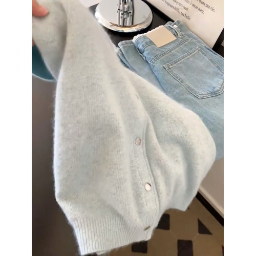 jue對顔值擔噹~軟乎乎藍色翻領長袖毛衣秋季溫柔慵懶風軟糯上衣女 jue對顔值擔噹~軟乎乎藍色翻領長袖毛衣秋季溫柔慵懶風軟糯上衣女