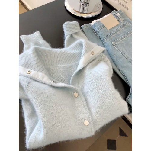 jue對顔值擔噹~軟乎乎藍色翻領長袖毛衣秋季溫柔慵懶風軟糯上衣女 jue對顔值擔噹~軟乎乎藍色翻領長袖毛衣秋季溫柔慵懶風軟糯上衣女