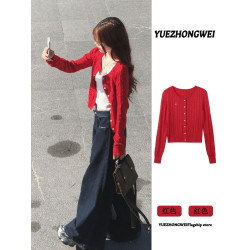 小個子紅色短款麻花毛衣開衫女2025早秋季新款學院風針織外套上衣