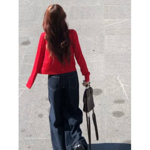 小個子紅色短款麻花毛衣開衫女2025早秋季新款學院風針織外套上衣 小個子紅色短款麻花毛衣開衫女2025早秋季新款學院風針織外套上衣