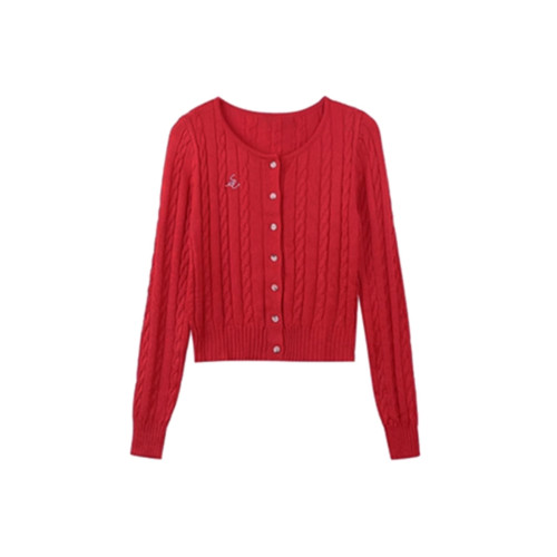 小個子紅色短款麻花毛衣開衫女2025早秋季新款學院風針織外套上衣 小個子紅色短款麻花毛衣開衫女2025早秋季新款學院風針織外套上衣