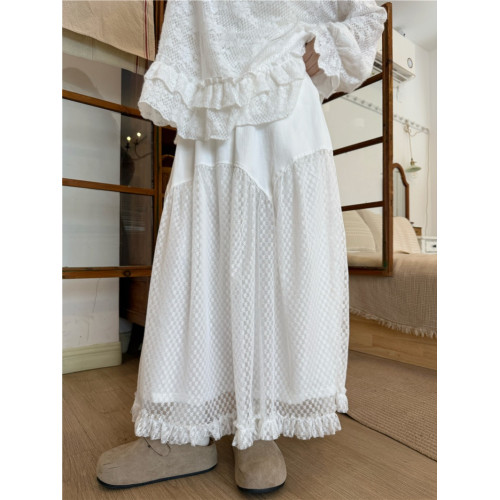 PPHOME復古寬松毛衣外套蕾絲內搭上衣女秋季三件套白色拼接半身裙 PPHOME復古寬松毛衣外套蕾絲內搭上衣女秋季三件套白色拼接半身裙