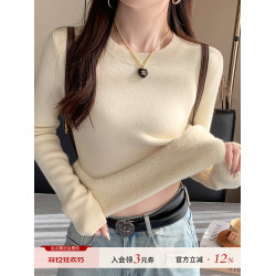 蘇三三低領加絨毛衣女款2025新款冬季加厚內搭打底衫秋冬針織上衣
