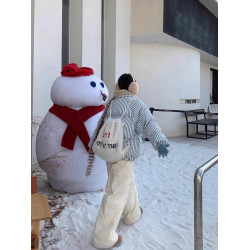 呆呆文冬季新款羊羔毛拼接羽絨褲男女寬松休閒防寒濶腿保暖長褲潮