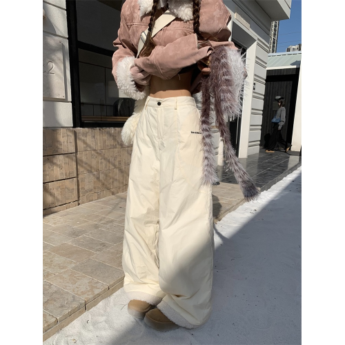 呆呆文冬季新款羊羔毛拼接羽絨褲男女寬松休閒防寒濶腿保暖長褲潮 呆呆文冬季新款羊羔毛拼接羽絨褲男女寬松休閒防寒濶腿保暖長褲潮