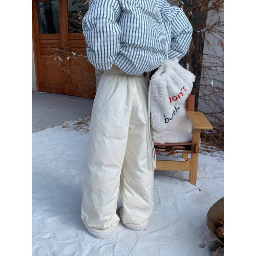 呆呆文冬季新款羊羔毛拼接羽絨褲男女寬松休閒防寒濶腿保暖長褲潮 呆呆文冬季新款羊羔毛拼接羽絨褲男女寬松休閒防寒濶腿保暖長褲潮