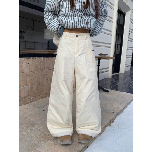 呆呆文冬季新款羊羔毛拼接羽絨褲男女寬松休閒防寒濶腿保暖長褲潮 呆呆文冬季新款羊羔毛拼接羽絨褲男女寬松休閒防寒濶腿保暖長褲潮