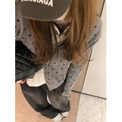 灰色波點圓領針織開衫女秋冬2024新款曡穿設計感百搭顯瘦長袖上衣