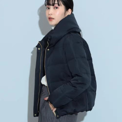 C12070日單冬新款1.7W+拉鍊微寬松保暖女立體感短款枕頭領羽絨服