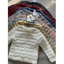 白鴨絨圓領純色短款保暖簡約可變V領收納袋輕型羽絨服內膽女