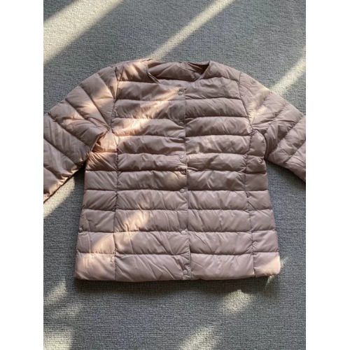 白鴨絨圓領純色短款保暖簡約可變V領收納袋輕型羽絨服內膽女