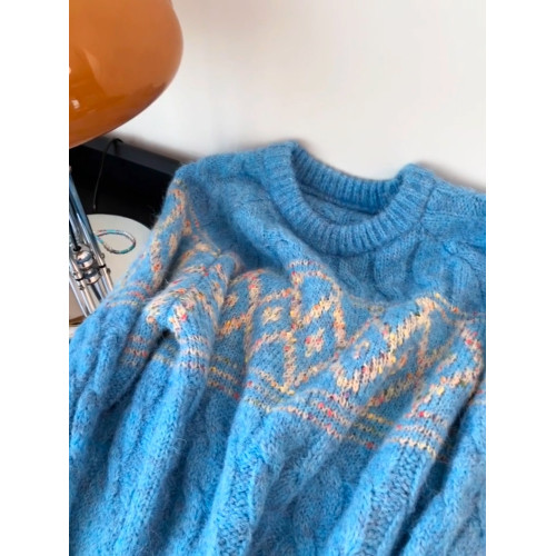 秋冬加厚藍色寬松麻花毛衣慵懶高級感女顯瘦菱形毛針織衫長袖韓版 秋冬加厚藍色寬松麻花毛衣慵懶高級感女顯瘦菱形毛針織衫長袖韓版